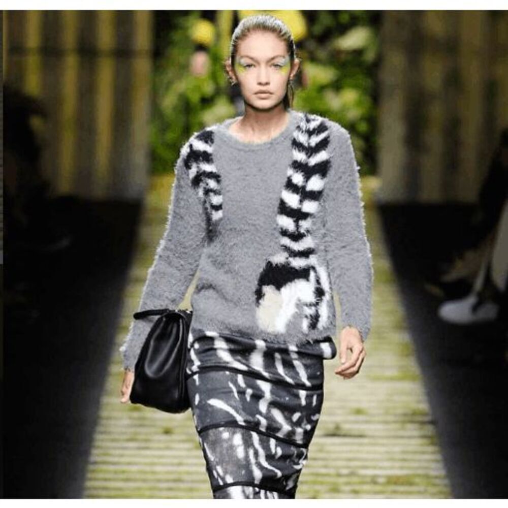 Max Mara Furetto cotton blend crewneck sweater Gray with Ferret Print Size Small